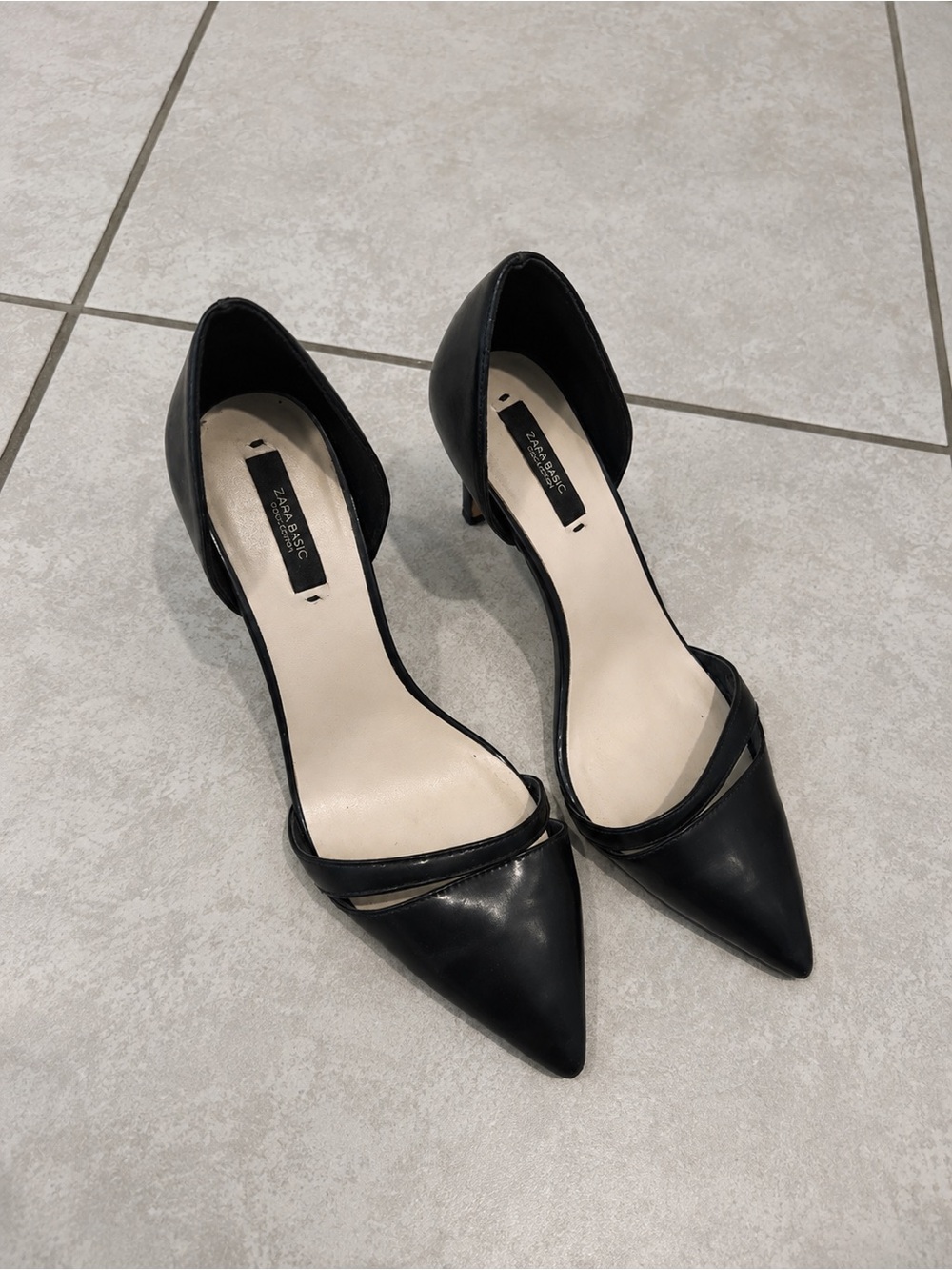 Zara Black Pointed D'Orsay Heels with Thin Strap